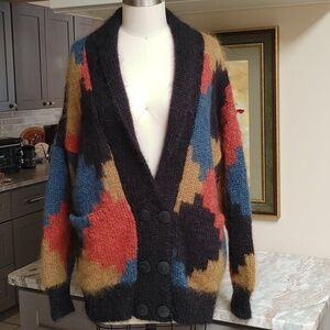 Mohair Color Block Cardigan One Size